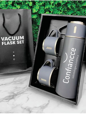 50 - kit café térmico com 3 xícaras personalizado a laser