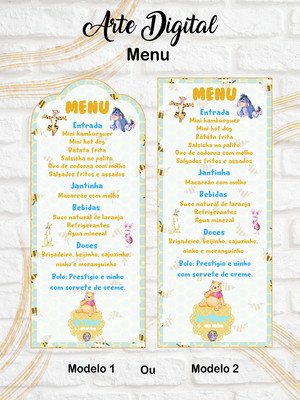 Arte digital menu cardápio ursinho pooh