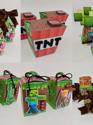 Kit festa 40 lembrancinhas caixinhas minecraft 3d