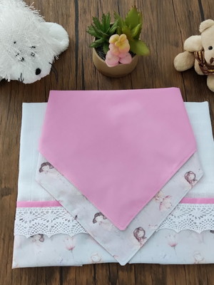 Kit babador bandana dupla face e fraldinha de boca