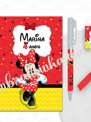 Bloquinho grande com caneta minnie personalizada