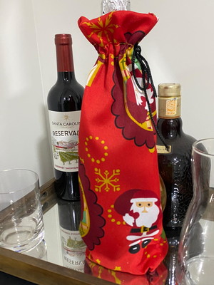 Sacos de vinho para natal personalizados mais fita de cetim