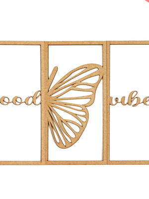 Quadro decorativo borboleta good vibes em mdf relevo vazado