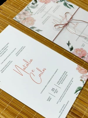 Convite de casamento flor rose papel vegetal