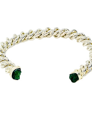 Pulseira esmeralda bruta macica prata da lei 925