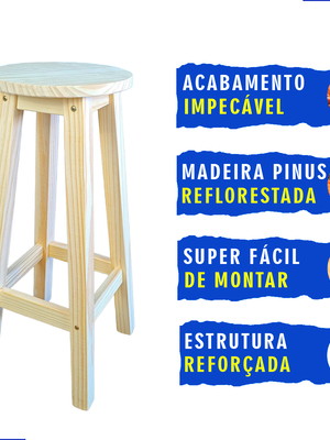 Banqueta alta madeira resistente cozinha balcão natural