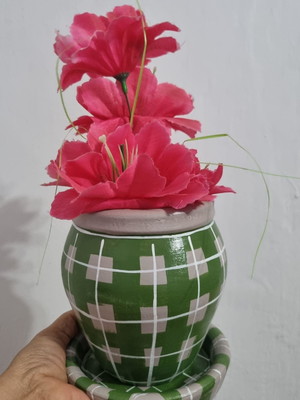 Vaso /jarrinho de plantas - xadrez azul