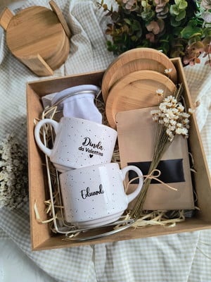 Kit xícaras personalizadas para padrinhos c/ mini coador