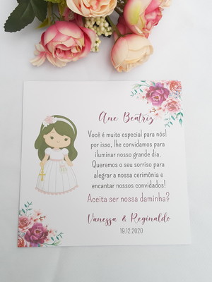 Convite daminha + envelope com pérola