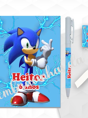 Bloquinho grande com caneta sonic personalizada