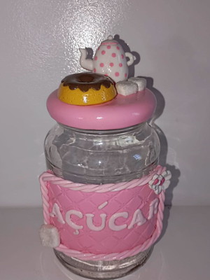Pote de vidro para açúcar decorado com biscuit