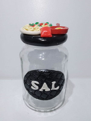 Pote de vidro para sal decorado com biscuit