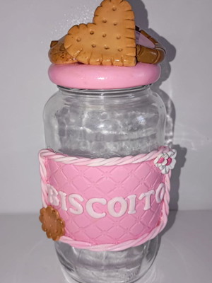 Pote de vidro para biscoito decorado com biscuit