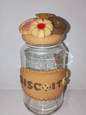 Pote de vidro para biscoito decorado com biscuit