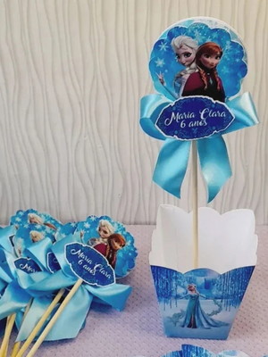 Kit com 15 centro de mesa - cachepô frozen com laço