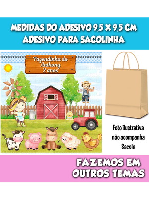 Adesivo para sacolinha surpresa fazendinha aquarela
