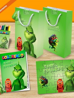 Kit completo sacolinha 3 personalizado the grinch