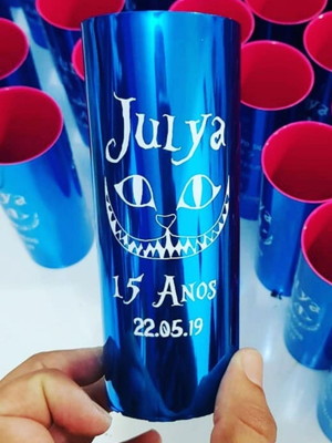 Copos long drink metalizado azul - 15 anos