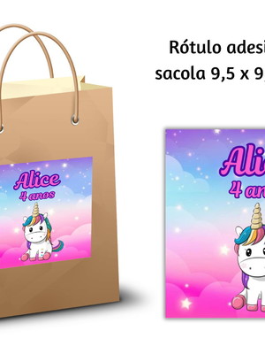 Rótulo adesivo sacola sacolinha surpresa unicórnio