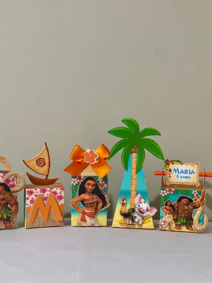 Kit 20 mimos personalizados moana caixas kit festa