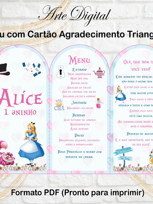 Menu agradecimento digital alice no país das maravilhas