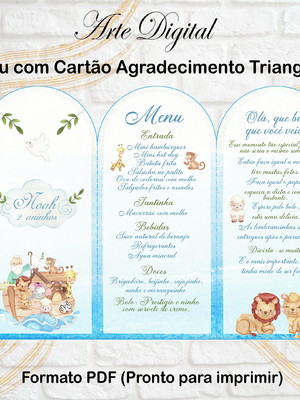 Menu triangular com agradecimento digital arca de noé