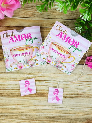 Envelope com chá- outubro rosa