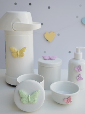 Kit higiene porcelana bebê borboleta menina cuidados k021