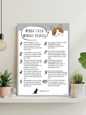 Placa decorativa regras na casa dos gatos tamanho g