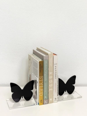 Aparador de livros acrílico borboleta preto e transparente