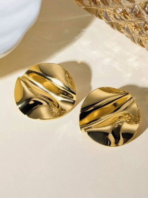 Brinco de pressão dourado redondo minimalista metal amassado