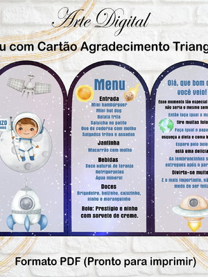 Menu triangular com agradecimento digital astronauta