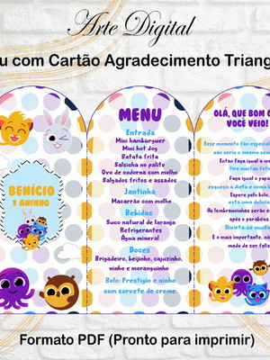 Menu triangular com agradecimento digital bolofofos
