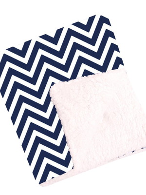Cobertor manta com sherpa dupla face chevron marinho