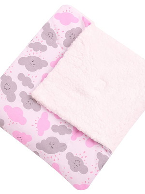 Cobertor manta com sherpa dupla face nuvem rosa