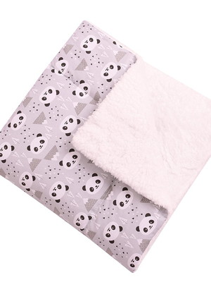 Cobertor manta com sherpa dupla face panda cinza