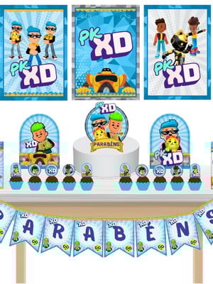 Kit festa fácil só um bolinho pk xd azul game jogos 36 itens