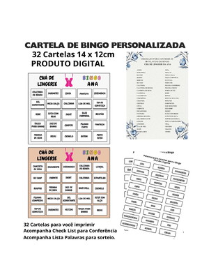 Bingo chá de lingerie - digital