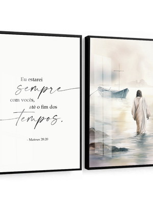 Quadro decorativo neutro frases salmo religião com vidro