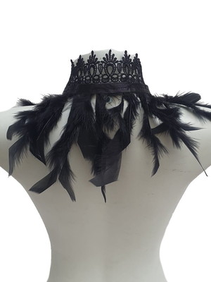 Gola capa bruxa gótica penas peru guipure cetim cosplay boho