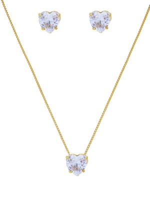 Conjunto colar e brinco zircônia folheado a ouro 18k