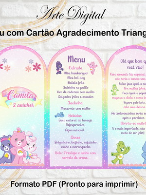 Menu triangular agradecimento digital ursinhos carinhosos