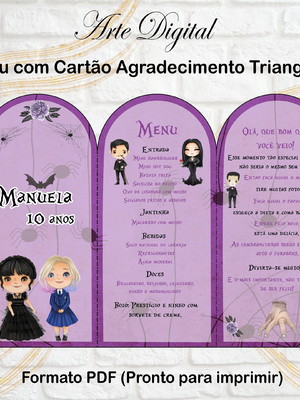 Menu triangular com agradecimento digital wandinha
