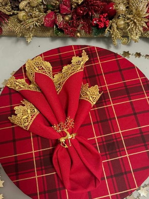 Kit com 6: capa de sousplat xadrez vermelho natal