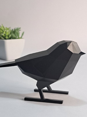 Escultura passarinho minimalista geométrico preto fosco
