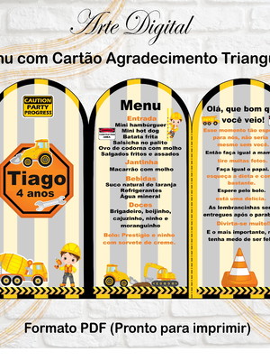 Menu triangular com agradecimento digital construção