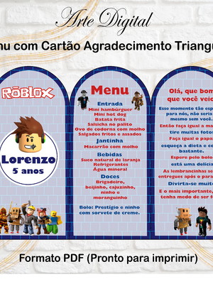 Menu triangular com agradecimento digital roblox