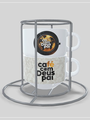 Kit com 2 xícaras com suporte - café com deus pai