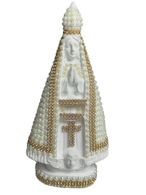 Nossa senhora aparecida em gesso com pérolas e strass