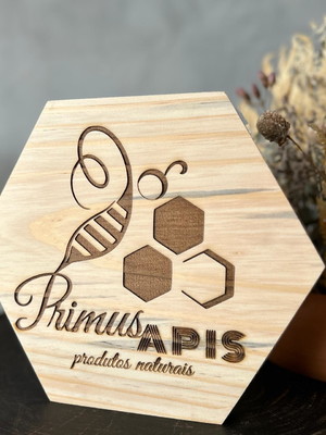 Placa hexagonal com logomarca grava a laser